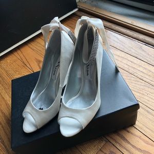 Wedding wedges with rhinestone ankle strap size 7